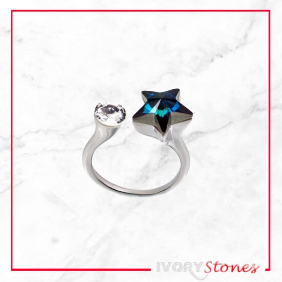 IvoryStones Crystal Blue Wave Star Open Ring