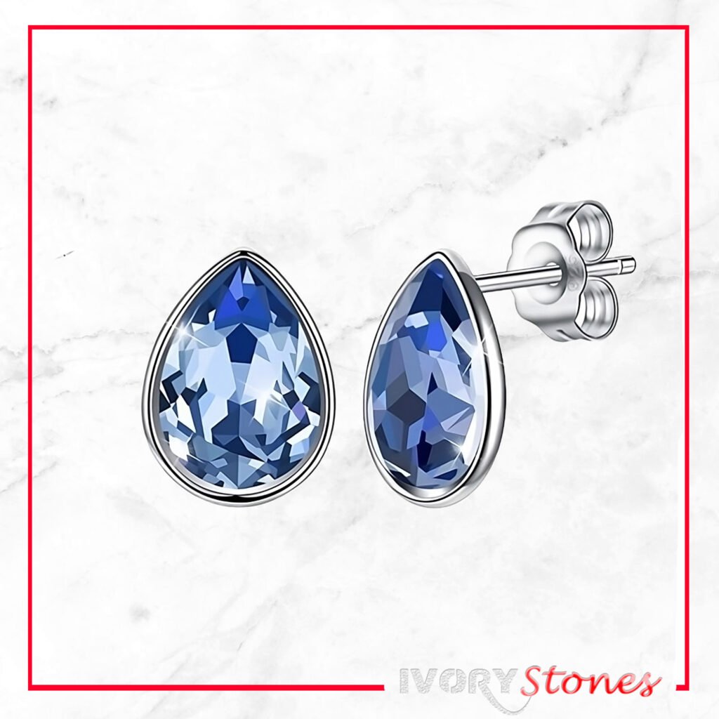 IvoryStones Tear In Claw Blue Crystal Earrings