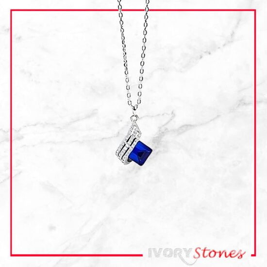 IvoryStone Square In Craw Crystal Blue Necklace.