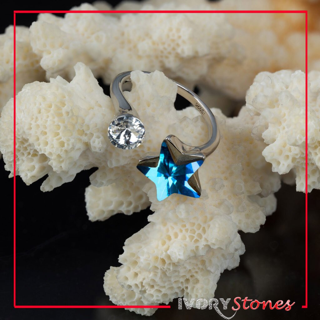 IvoryStone Crystal Blue Wave Star Open Ring