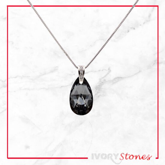 IvoryStones Tear Crystal Dark Gray Necklace.