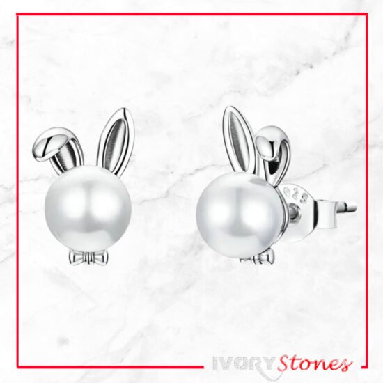 Ivorystones Bunny White Pearl Earrings.